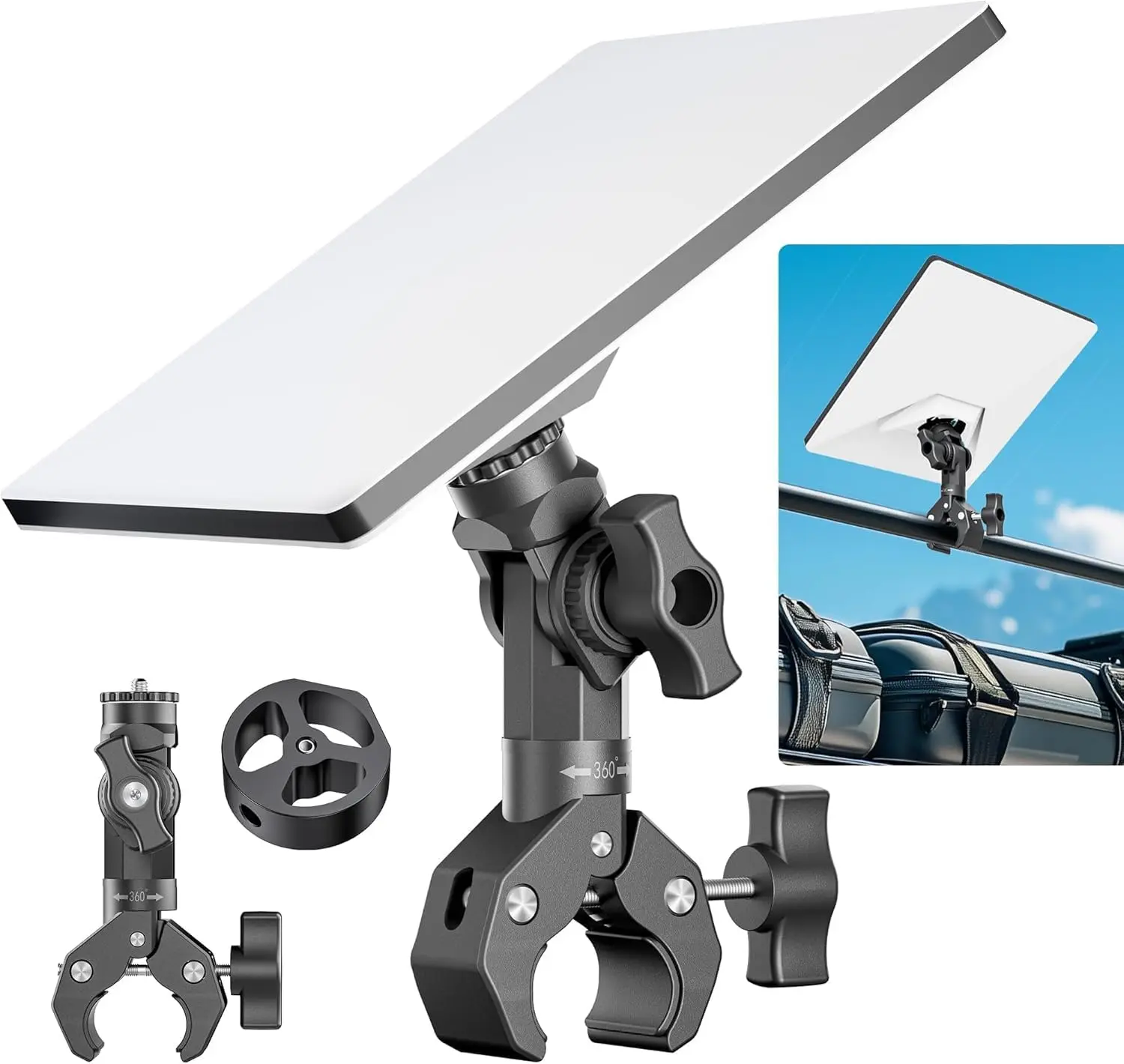 Eunik Starlink Mini Clamp Mount - Adjustable Universal Pole Clamp Device with Pipe Adapter, Durable Swivel Accessories for 2024/2025/2026 Starlink Mini, Enhanced Connection for RV, Yacht, Plastic