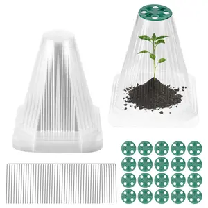 20 Pack Adjustable Garden Cloche with Rotatable Vent for Seedling Vegetable Plastic Plants Cover with Ground Stake Plants Protector for Greenhouse