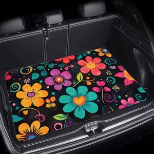 Anti-slip car trunk mat - Suitable for storage and decoration - Anti-slip rubber foot mat with colorful petal pattern, durable trunk organizer, suitable for most car trunk linings Absorbent Skull Non-Slip Design floor All vehicle accessory starlight