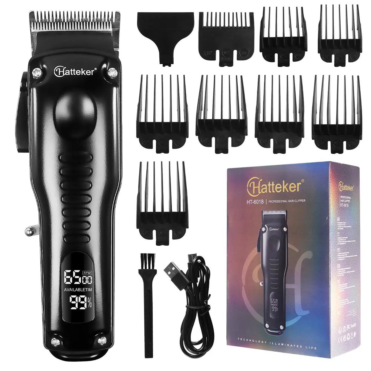 Electric Hair Clipper with Limited Comb, 1 Count Hair Trimmer with LED Display, Professional Hair Shaver for Men