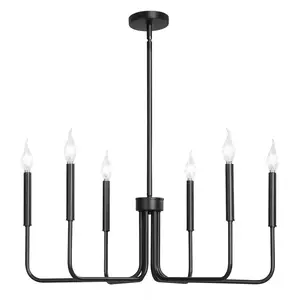 【Summervibes】VEVOR 6-Light Black Farmhouse Chandelier Adjustable Height 28" Diameter E12 Socket Modern Chandelier for Dining Room Bedroom Foyer Hall Kitchen Living Room Entryway