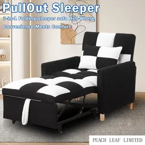 Sofa Bed, 3 in 1 Convertible Multifunctional Folding Ottoman Sofa with Pillows, Pull Out Sofa Bed with Adjustable Backrest for Living Room