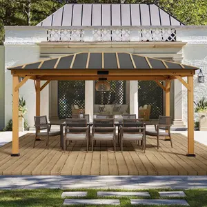 12' x 16' Hardtop Gazebo with Asphalt Roof - Spruce Wood Frame Wooden Gazebo, Weather-Resistant Outdoor Structure for Patio, Lawns & Garden