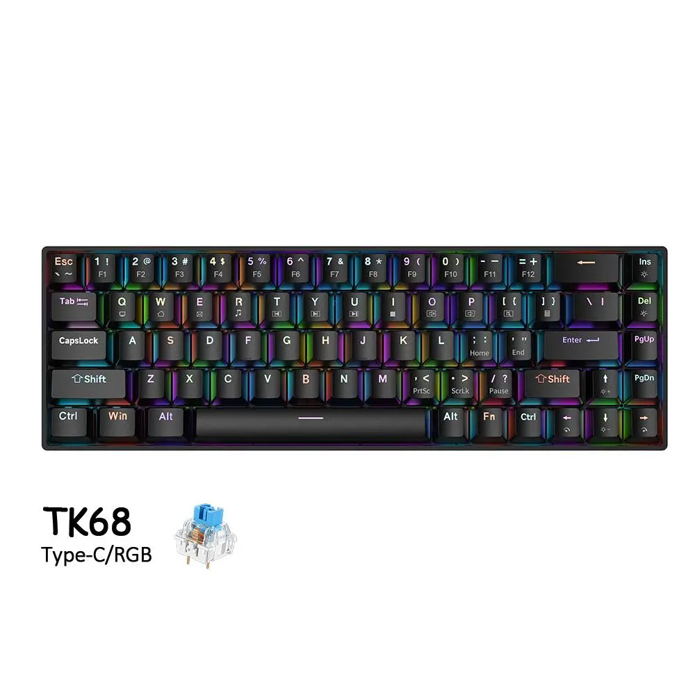 ZIFRIEND TK68 Mechanical Mini 60% Keyboard 68 Keys Layout Ergonomic Design Hot-Swappable Mint Switch RGB Backlit Type-C Wired Gaming Keyboard for Office and PC LAPTOP, Full Key Anti-Ghosting, Compatible with Windows & Mac, Christmas Gift
