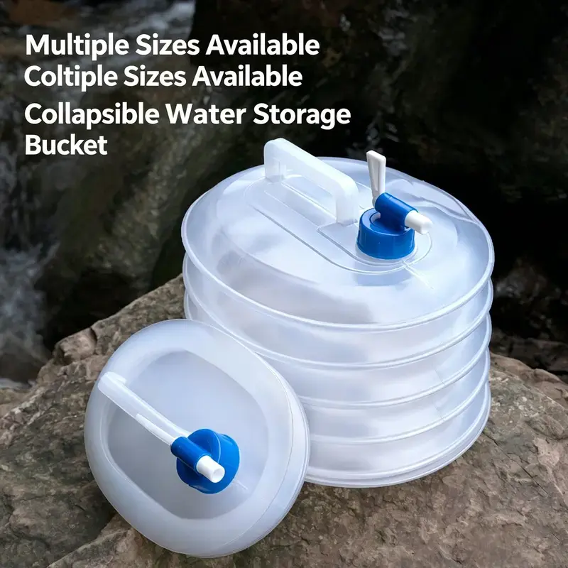 Folding Water Storage Containers, Retractable Large-Capacity Bucket with Handle, Portable Camping Gear and Outdoor Gadgets for Picnics & Road Trips, Handheld, Compact