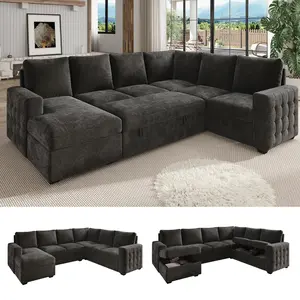 【4-5 Packages】86 Inch Sectional Sleeper Sofa, 5-7 Seat L Shaped Sleeper Sectional Couch with Pull Out Bed, Convertible Sofa Bed with Storage for Living Room, Apartment, Modular Cloud Couches