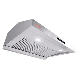 VEVOR Under Cabinet Range Hood, Dual Motors Ductless Kitchen Stove Vent, Stainless Steel Permanent Filter with 3-Speed Exhaust Fan, 2 Baffle Filters, LED Lights, Touch Control Panel, Silver (30 inch)