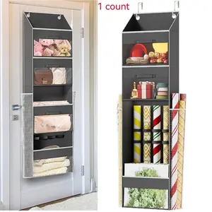 Hanging Gift Wrap Paper Space Saving Organizer with 3 Detachable Drawers & Side Pockets, Elastic Band Design for Christmas Gifts, Ribbons, Bows Storage