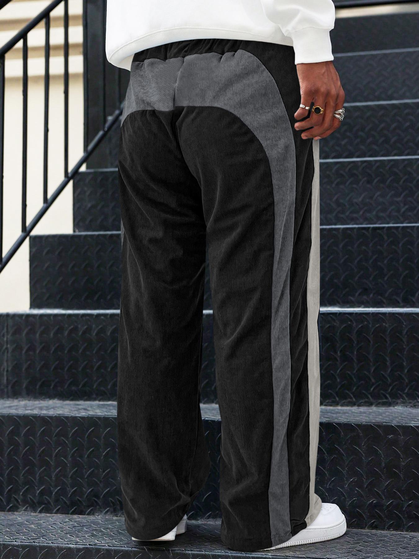 Casual Pants，Patchwork Casual Pants Three-color patchwork corduroy versatile retro straight-leg pants; unisex spring/summer loose wide-leg pants; drapey casual pants in Maillard tones