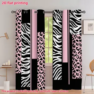 2D Flat 2Pcs Leopard Print Zebra Striped Geometric Stitching Curtains for Living Room Bedroom Window Treatment Home Decor Black Pink Semi Sunshade Anti Privacy Accessory .