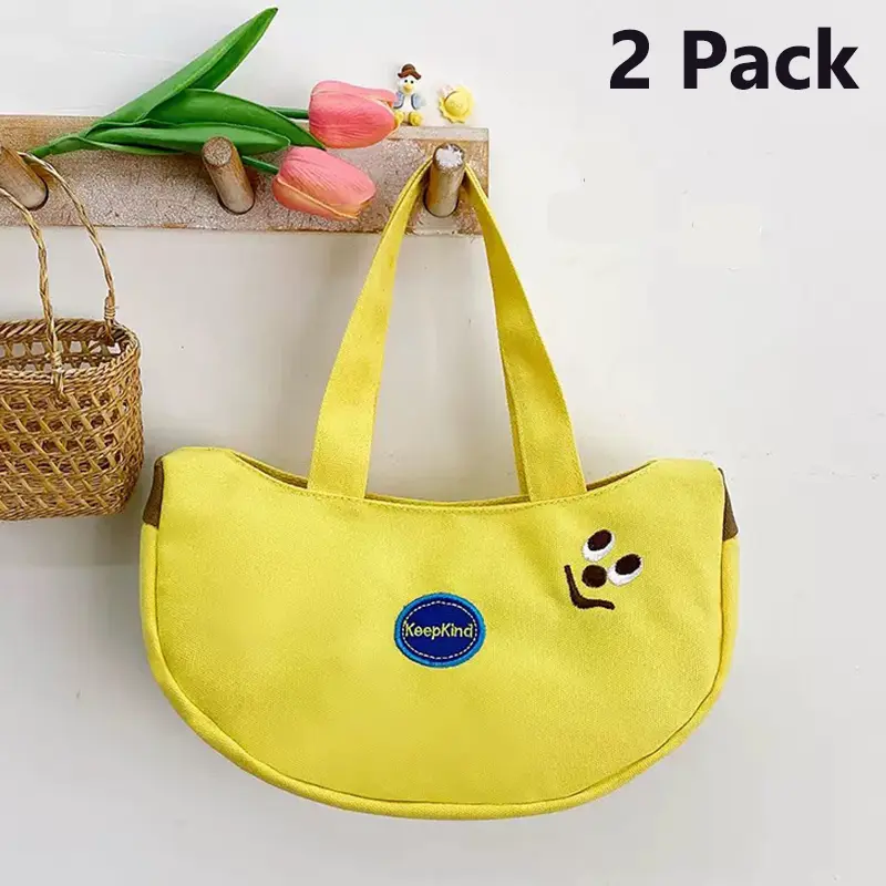Women's 2-Pack Fruit-Shaped Canvas Accessory Set - Banana-Shaped Handbag, Cute Small Polyester Coin Purse for Casual Outings, All Seasons Fashion Accessory, Cartoon