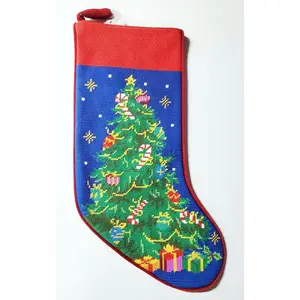 Peking Handicraft Candy Cane Decorated Tree Embroidered Christmas Stocking - 18" x 11"