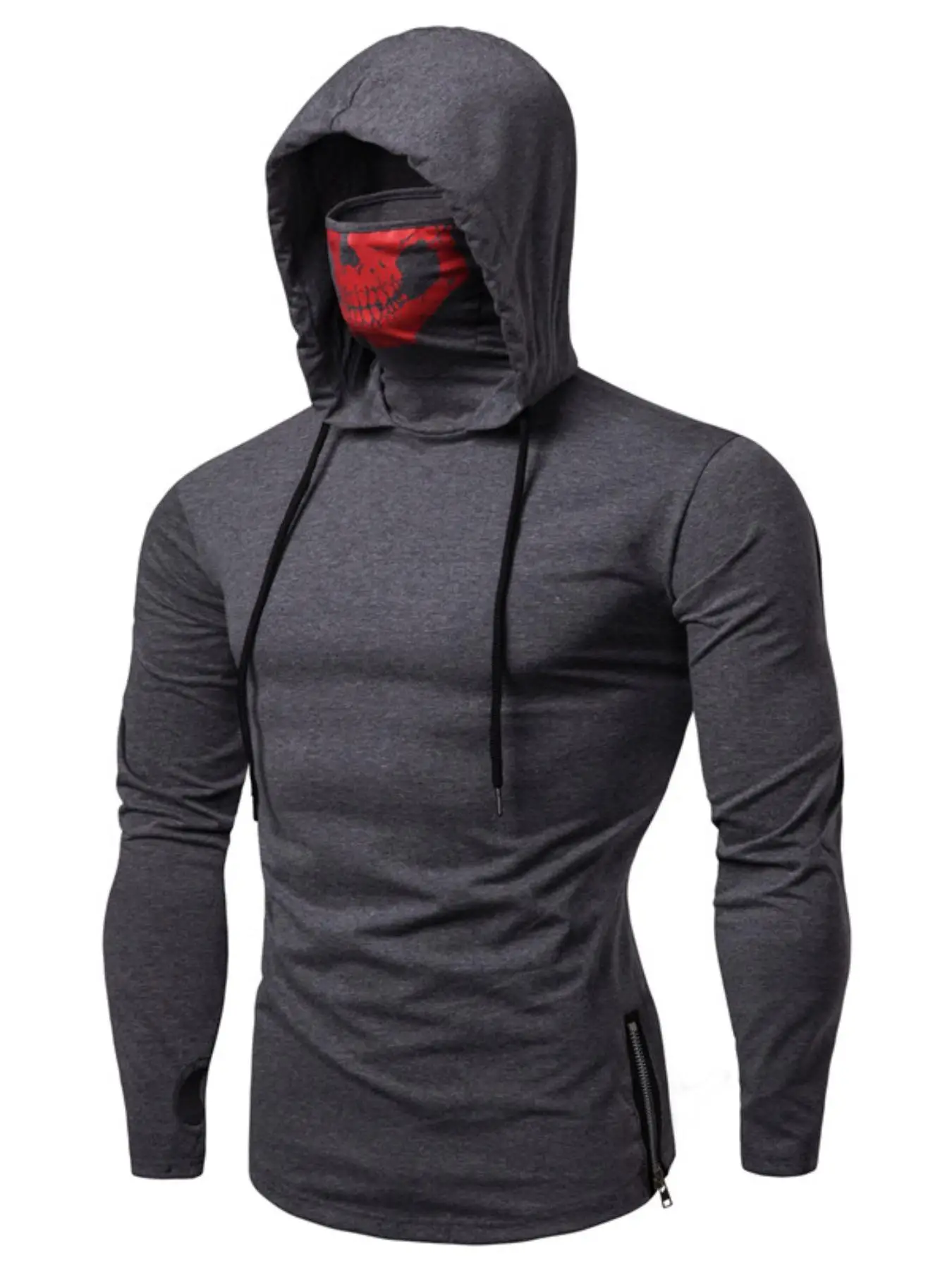 Men's Halloween Skull Graphic Solid Drawstring Hoodie, Casual Regular Fit Long Sleeve Hooded Sweatshirt for Daily Wear, Men's Clothes for All Seasons