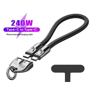 240W Phone Lanyard with USB-C to USB-C Fast Charging Cable 240W High-Speed Nylon Data Transfer Cord Crossbody Wrist Strap for iPhone 17 16 15 Samsung S25 S24 Ultra FE Moto Razr Edge 2025 Pixel 10