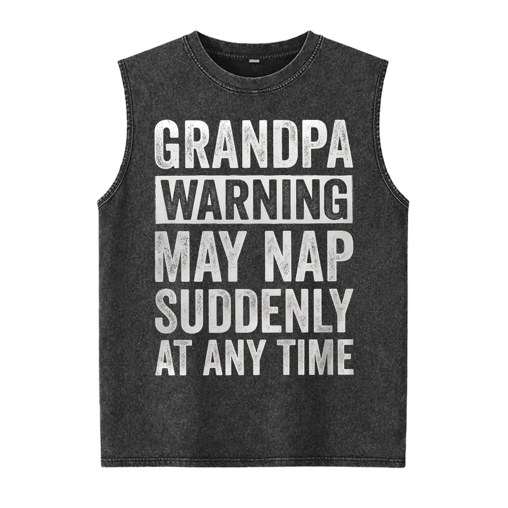Grandpa Funny Washed Vest Father's day Papa Washed Vest Grandfather Gift Humor Funny Cotton Mens Washed Vest Bi