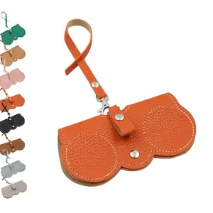 Soft Leather Sunglasses Bag, Portable Leather Glasses Case Holder Sunglasses Pouch, glasses Organizer Bag with Strap