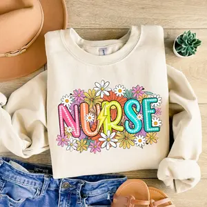 Floral Retro Nurse Sweatshirt, Nurse Life Tee, Nurse Stuff, Doodles Wild Flowers Nurse Shirt