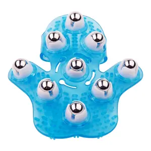 Handheld Massage Ball for Muscle Back Neck Joint Foot Shoulder Leg Pain Relief - Palm Shaped Massage Tool with Roller Balls, Portable Design, Blue