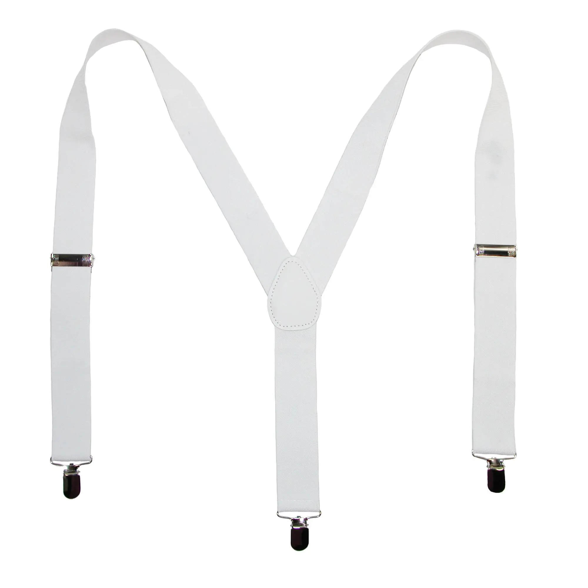 CTM Elastic Solid White Clip-End Suspenders, Clip-End Suspenders