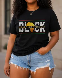 Black Pride Graphic T-Shirt, Black Short Sleeve Unapologetically Black Letter Print Tee, Casual Crew Neck Shirt For Women Men