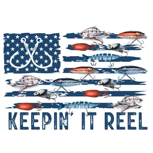 Keepin  it Reel Flag with Lures Direct To Film Print. DTF Print. Ready To Press Print For T-shirts