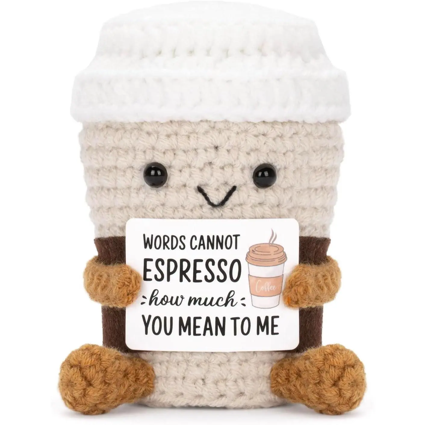 Positive Crochet Coffee Potato Emotional Support Crochet Doll Funny Positive Coffee, Emotional Crochet Doll, Cute Crochet Potato Partner Toy with Positive Card Cheer Up Funny Gag Gifts for Best Friend Birthday Women Teacher Fall