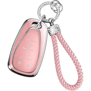 Diamond Rope TPU Key Fob Cover – Full 360° Protection for 2016-2025 Chevy Equinox Blazer Malibu Camaro Traverse Trailblazer (Silver-pink, 5 Buttons)
