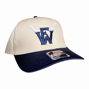 FW Molly Logo Puff Hat – Cream & Navy Full 3D Embroidery