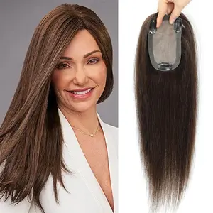 VASILIA Human Hair Toppers for Women 14inch Real Human Hair for Thinning Hair 8 * 13CM Silk Base Hairpieces No Bangs 120% Density Clip in Remy Hair Pieces 14 Inch hair pieces for Wide parting&hair loss&Cover gray hair &cover Thinning Mother's Day