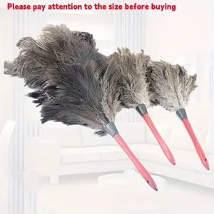 Natural chicken feather duster, brush with wooden handle, anti-static household car dust collector