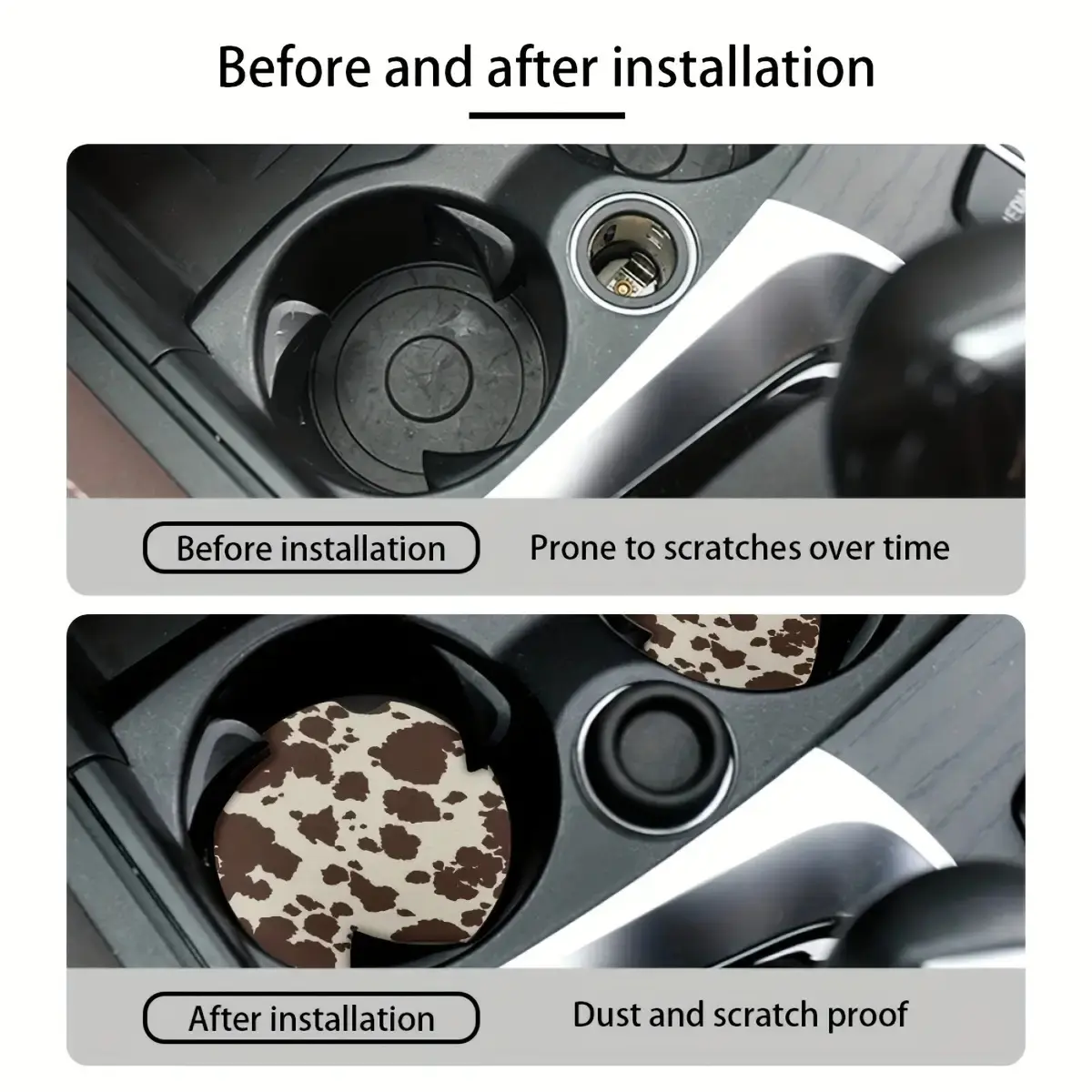 Cow Print Car Cup Holder Coasters, Absorbent Ceramic Auto Cup Mat, Aesthetic Cute Western Vehicle Interior Accessories for Women Men 2pack, Accessories For Car, Cute Car Accessories