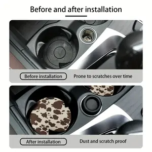 Cow Print Car Cup Holder Coasters, Absorbent Ceramic Auto Cup Mat, Aesthetic Cute Western Vehicle Interior Accessories for Women Men 2pack