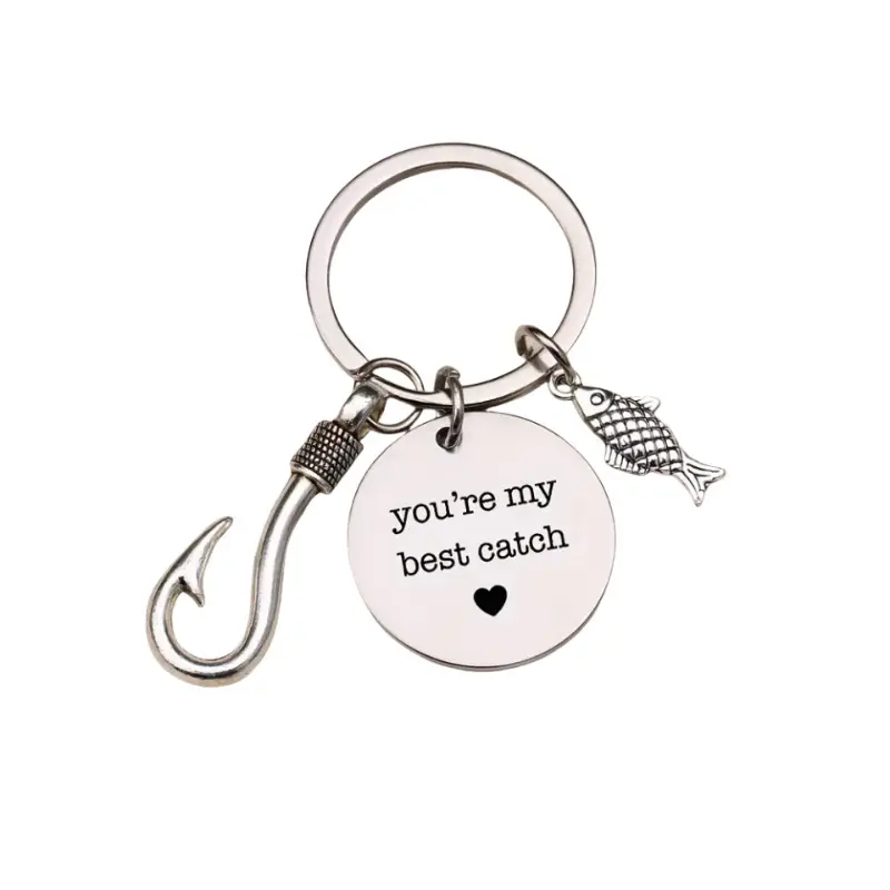 Cute Charms Fashionable Alloy Trendy Cute Key Ring with Fish Hooks - Romantic Gifts for Boyfriend, Unique Fashion Accessories Keychain Accessory, Cute Charms Keychain