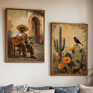 [UNFRAMED] Colorful Mexican Folk Art Print Poster, Vintage Mexico Poster, Mexican Cactus Artwork, Latin Wall Decor