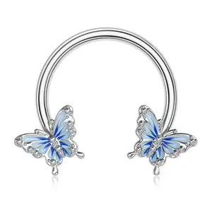 Oufer 16G Blue Butterfly Horseshoe Septum Ring