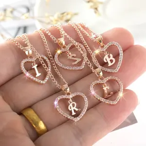 Women'S Initial Letter Necklace Featuring a Heart Pendant Made of Synthetic Zirconia with 26 Letters.