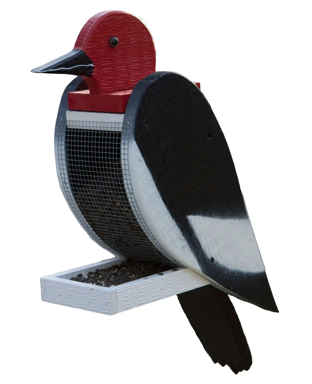 REDHEADED WOODPECKER BIRD FEEDER - Large Solid Wood USA Handmade