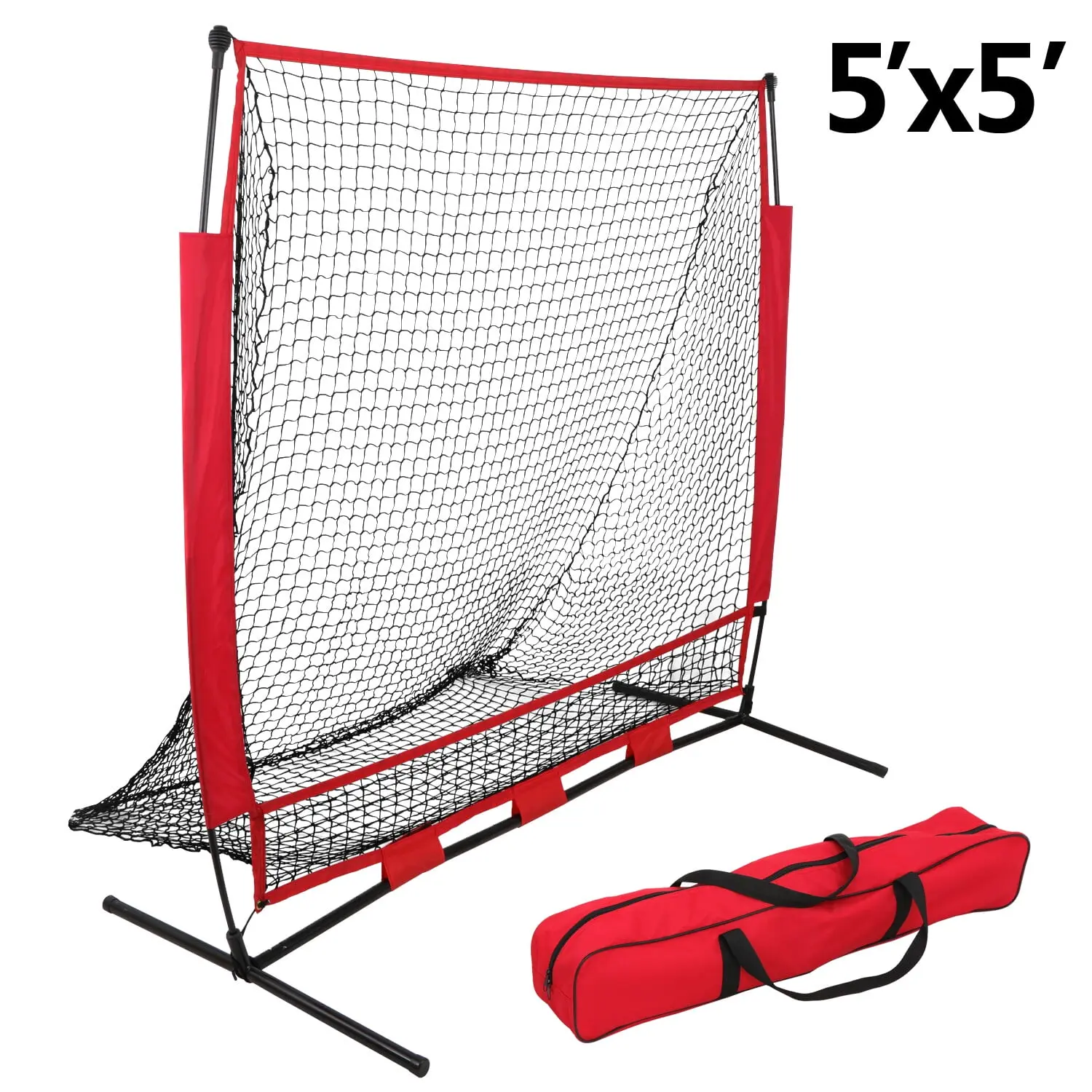Zeny 5'x5' Baseball & Softball Practice Net for Youth, Portable Sport Hitting & Pitching Training Equipment with 7-Ply Netting, Fiberglass-Steel Frame, PP, Nylon Straps, 8.6 lbs Carry Bag
