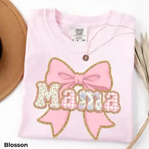 Spring Bow Mama Comfort Colors T-Shirt - New Mom Gift, Mother’s Day Graphic Tee, Cute Floral Mama T-Shirt, Soft Comfort Colors Mom Tee