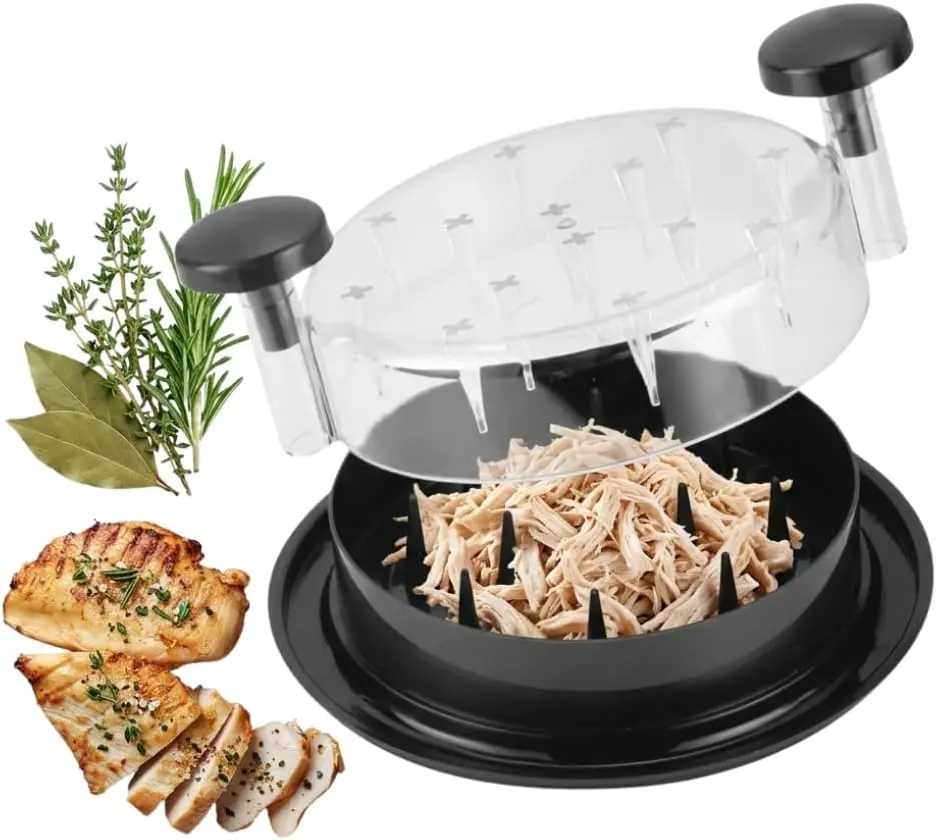 Chicken and Meat Shredder with Clear Lid, Black, 180-Degree Rotating Cover, 3 Shredding Levels, Kitchen Food Processor
