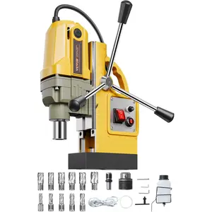 VEVOR Magnetic Drill, 1400W Motor 1.6 in Boring Diameter, 2810 lbf Portable Electric Mag Drill Press, with 11 Coring Bits, 800 RPM Speed, Drilling Machine for Metal Surface, Home Improvement Industry