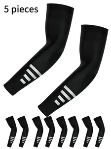 5 Pack, Sleeves Packs Cooling UV Protection Sun Sleeves with Reflective Strip for Men Women, UPF 50+ Breathable Arm Covers for Night Running Cycling Outdoor Sports, High Visibility Compression Sleeves, Lightweight Moisture Wicking Arm Guard