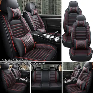 Universal 5-Seat Car Seat Covers with Headrest and Lumbar Support, PU Leather Front Row, Rear Split Bench, All-Season 3D Protection Pad for Cars and Suvs, Car Seat Cushion