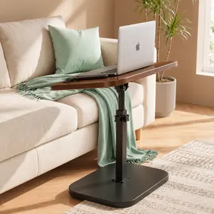 TV Tray Table, Adjustable Height & Flip-Top & Rounded Metal Corners, Snack Table for Couch, Sofa, Bed, Chair, Living Room, C Shaped End Side Table for Eating, Dinner or Laptop, Small Spaces