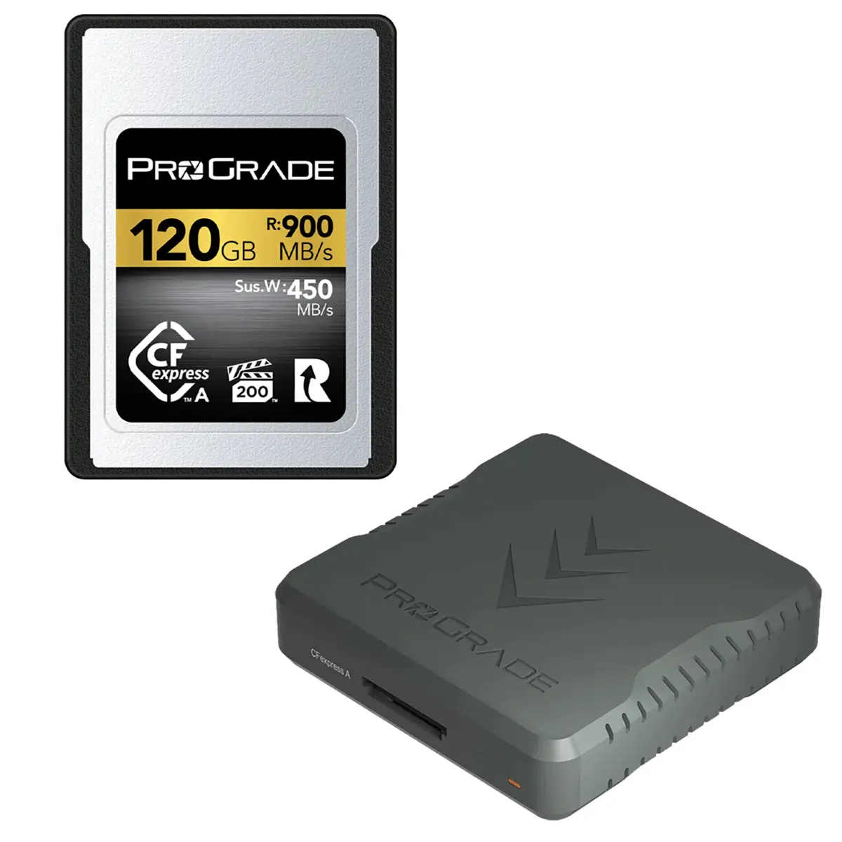 Prograde Digital Gold Series 120GB CFexpress Type-A 2.0 Memory Card with Single-Slot USB 4.0 Card Reader