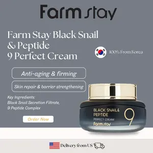 FarmStay Black Snail & Peptide 9 Perfect Cream 55ml | Snail Mucin + 9 Peptides | Anti-Aging Korean Moisturizer