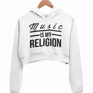 “Music is my religion “ White cropped hoodie