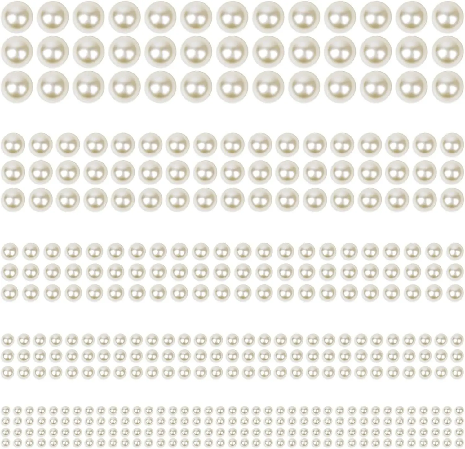 3732Pcs Self-Adhesive Hair Pearls Assortment, 3/4/5/6/8mm White & Beige Stickers for DIY Crafts, Beading & Jewelry Making Projects