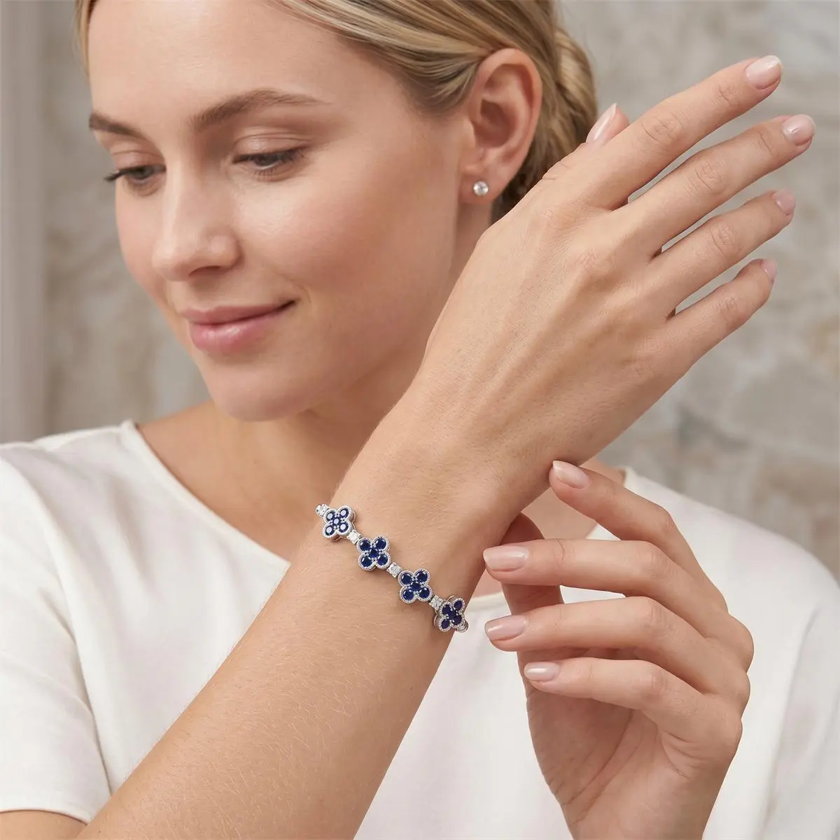 Delzzad 14K Gold-Plated 3ct Baroque Beaded Whisper Bangle Clover Bracelet VVS Synthetic Moissanite Bracelet Bangle for Women Men Perfect Birthday Engagement Anniversary Gift