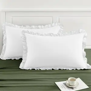 TOSMO 100% French Linen Ruffle Pillowcases Set of 2 Hypoallergenic Breathable Envelope Closure Soft Durable Farmhouse Bedding 20"x26" Standard Size
